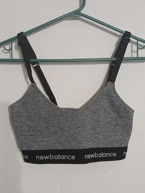 New Balance Gray Heathered Light Support Sports Bra with Black Logo Band